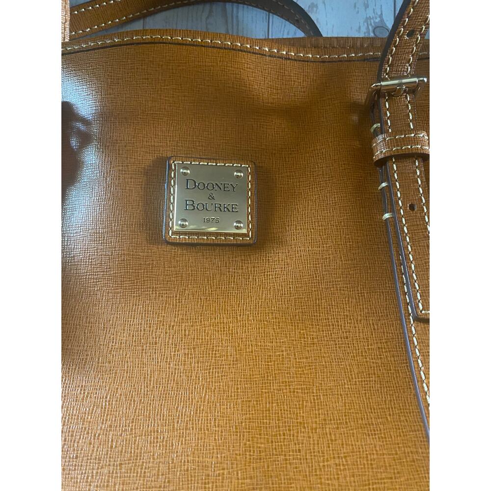 Dooney & Bourke Saffiano Leather Large Tote Bag Tan Cognac Shoulder Purse - Picture 7 of 8